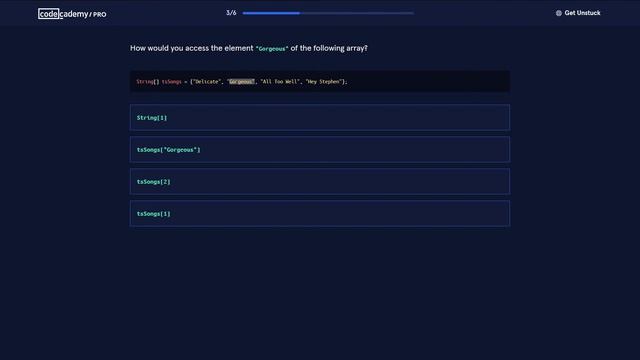 Learn Java - 5.1 Java Arrays Quizz | Codecademy Walkthrough