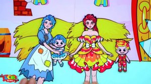 Cartoon - Paper Dolls Dress Up - Elsa Fire vs Frozen Orphan Daughter Dress - Barbie Story & Crafts