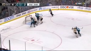 Joe Thornton sneaks in the back door on Tuukka Rask