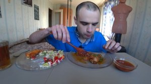 МУКБАНГ ЧАХОХБИЛИ ИЗ КУРИЦЫ С ПОМИДОРАМИ / САЛАТ ЦЕЗАРЬ / СТРИПСЫ / EATING Mukbang ASMR / АСМР #838