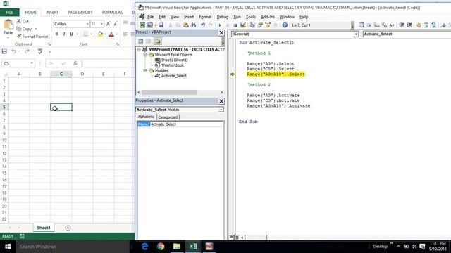 PART 56 - EXCEL CELLS ACTIVATE AND SELECT BY USING VBA MACRO (TAMIL) | Kallanai YT смотреть онлайн