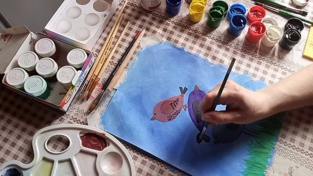 Пасхальные птички. Правополушарное рисование.