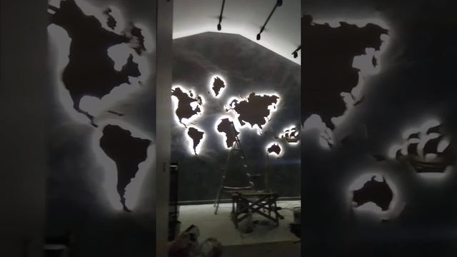 Карта мира , лед подсветка, декоративное панно