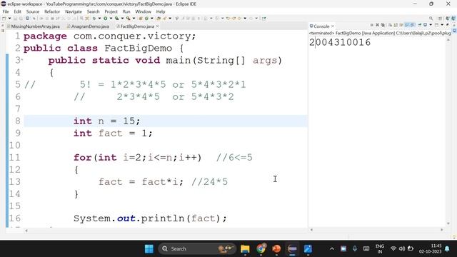 Factorial of a big number in Tamil | BigInteger class in Java | Coding questions | tcs | wipro| inf смотреть онлайн