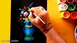 How to draw flower vessel painting/flower vessel painting easy/flower vessel in black paper