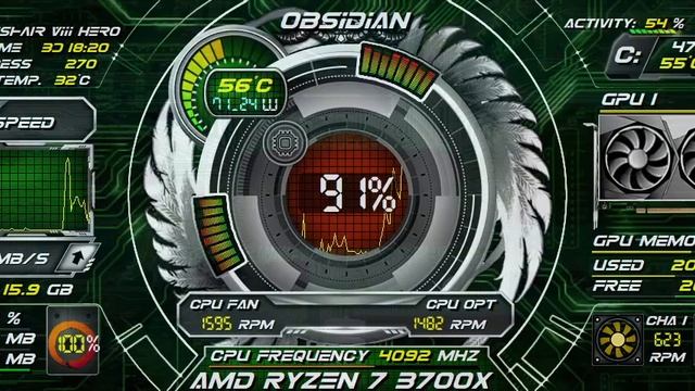 Aida64 "Obsidian Green" Sensor Panel смотреть онлайн