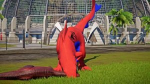 T-Rex Color Pack vs Yellow Spinosaurus vs Carnotaurus Dinosaurs Fighting Jurassic World Evolution