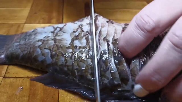 Жареный карась без костей, с маринованной тыквой.