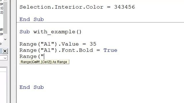 Tutorial 8 With construction and some useful application properties :VBA macros excel programming