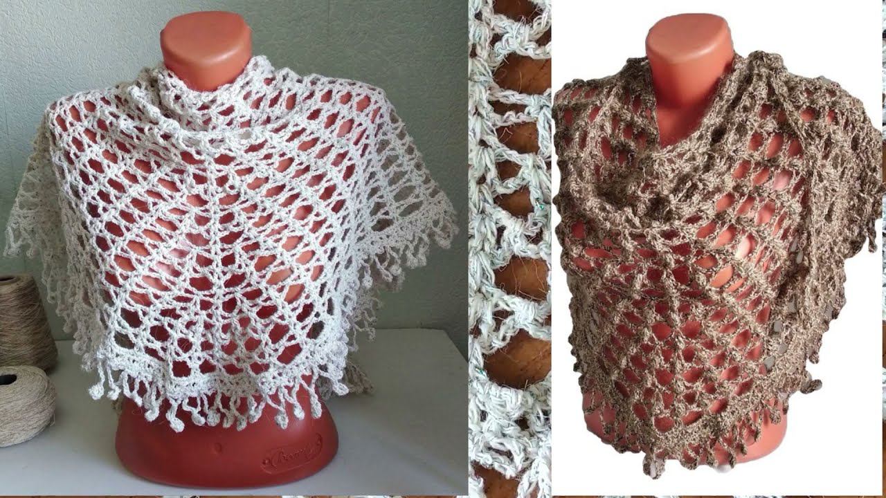 2 потрясающих шали по одной схеме. Вяжем крючком.#шалькрючком #шалькрючкоммк #вязаниемк