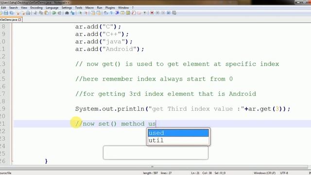 ArrayList get and set methods Example in Java смотреть онлайн