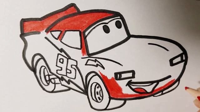 Как нарисовать Молнию Маккуин/ How to draw lightning McQueen/ Машинка мультик раскраска для детей