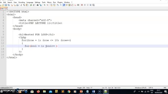 PHP Lecture 11: DEMONSTRATING HOW TO WRITE A NESTED FOR LOOP IN PHP смотреть онлайн