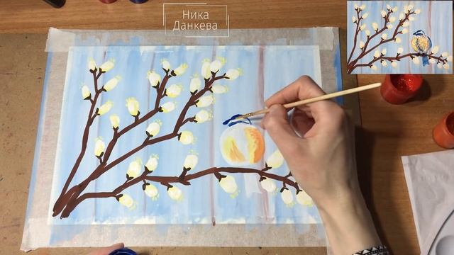 Верба и птичка Рисунок к Пасхе