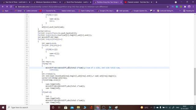 Leetcode  Weekly Contest 262,  2035 Partition Array Into Two Arrays to Minimize Sum Difference(Hard