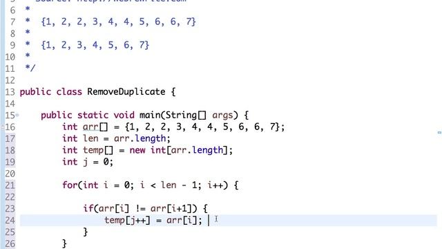 Java Program to Remove Duplicate Elements from Sorted Array