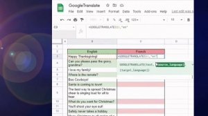 Google translation formula in excel