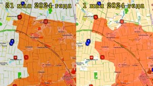 Карта боевых действий в районе Очеретино с 1 по 31 мая 2024 года