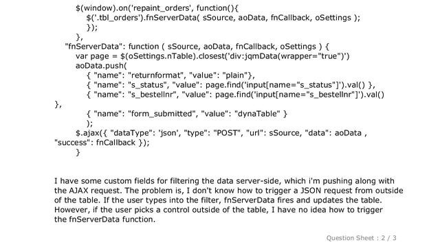 jQuery : how can I trigger jquery datatables fnServerData to update a table via AJAX when I click a