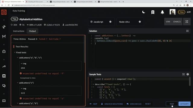 Codewars 7 kyu Alphabetical Addition JavaScript