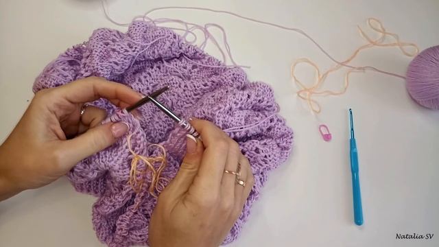 Джемпер ажурный женский спицами "Запах сирени". Реглан сверху. Подробный экспресс-мк.