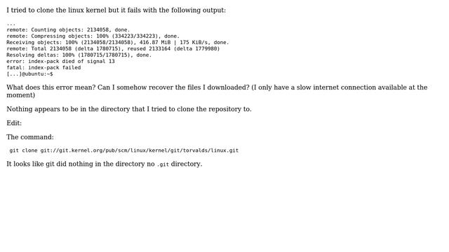 git fails to clone linux kernel смотреть онлайн
