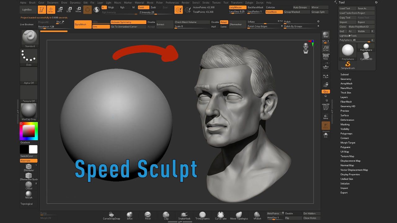 Speed Sculpt Head in ZBrush (Hotkeys Showing)