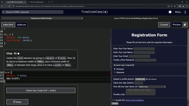 Learn HTML Forms by Building a Registration Form - Step 45