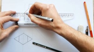Построить профильную и горизонтальную проекцию обрезанной ромбовидной призмы. Проекционное черчение