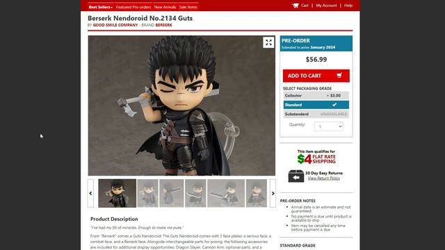 NEW! Berserk Nendoroid Black Swordsman Guts PRE-ORDER! смотреть онлайн