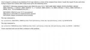 Databases: Oracle 9i import error IMP-00017: following statement failed with ORACLE error 3113