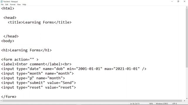 17. Adding Different Input Types |  HTML Tutorial for Beginners