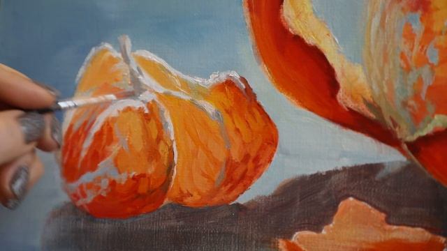 Как написать живописно пару долек мандарина маслом на холсте, репортаж из мастерской художника. смотреть онлайн