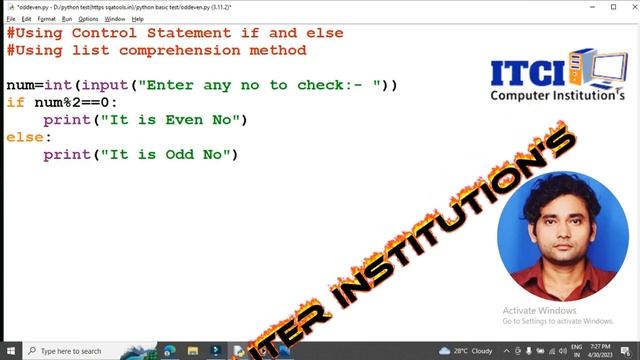 Program No 7. Check Odd and Even Number in Python #Howto #Youtube ITCI Computer  Hardoi