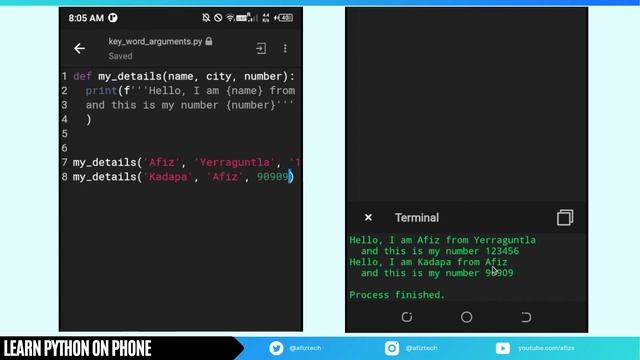 Python on Phone: 31 How to Define functions with Keyword arguments in Python #python