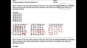 Java Sorting Tracing Worksheet 1