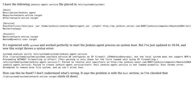 Ubuntu: systemd service startup script worked in 16.04 but throws an error in 18.04 смотреть онлайн