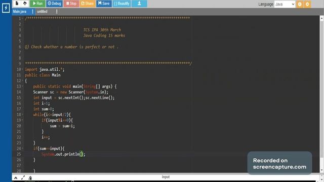 TCS IPA 30 March 23 | Java 15 Marks Solution | perfect Number |#tcsxplore #coding #tcs_pattern