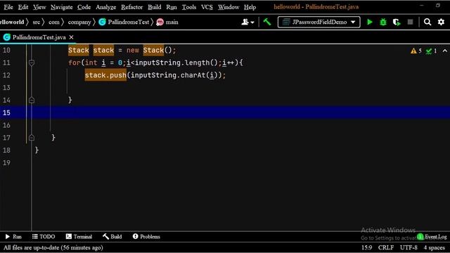 java program to check palindrome string using Stack | palindrome String using java