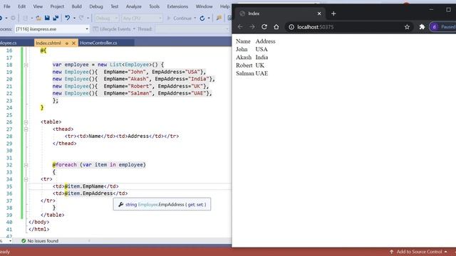 (#31) Loop(For,For Each, While) and Html Encoding in Razor View