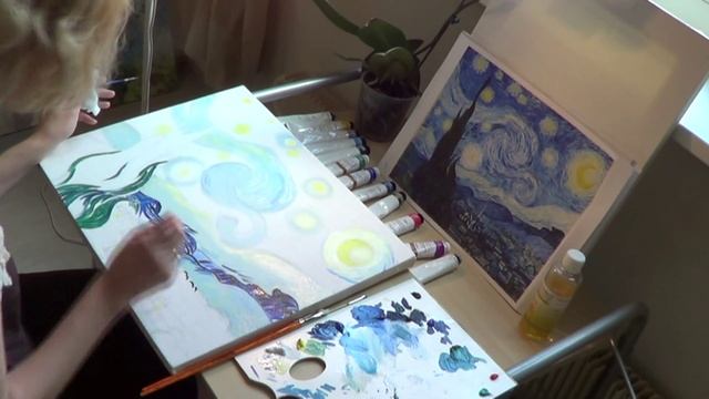 Картина Звездная Ночь 2 этап рисование маслом смотреть онлайн