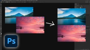 Как соединить две горизонтальные картинки в одну вертикальную автоматически в фотошопе