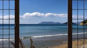 4K Greece Beach window view - Relaxing, Calming, Ambience