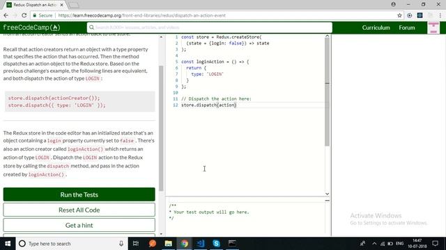 freecodecamp-Redux Dispatch an Action Event-solution смотреть онлайн