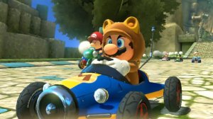 Синий трактор играет в игру про машинки для детей  Mario Kart 8 Deluxe