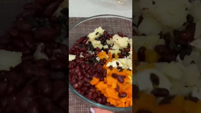 Праздничный салат с мясом и фасолью #кулинария #еда #рецепт