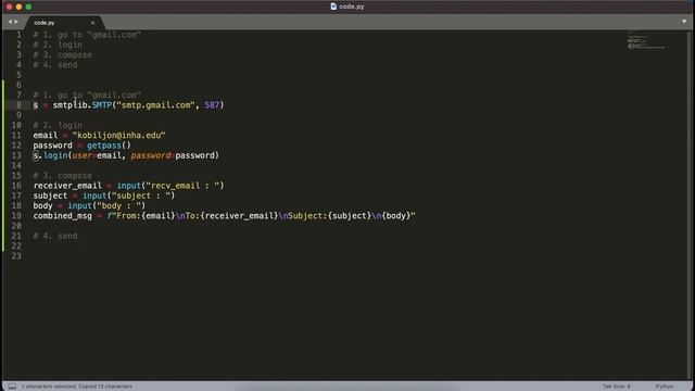 Gmail with Python in 9mins, 14 lines of code | Gmail SMTP client demonstration