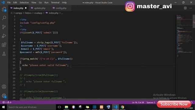 lecture 14 validate string pattern  | PHP CRUD Operation tutorial in hindi | #PHPcrudoperation