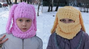Балаклава с ушками из плюшевой пряжи Мега-Хит из Тик-Тока и Инстаграм ❗