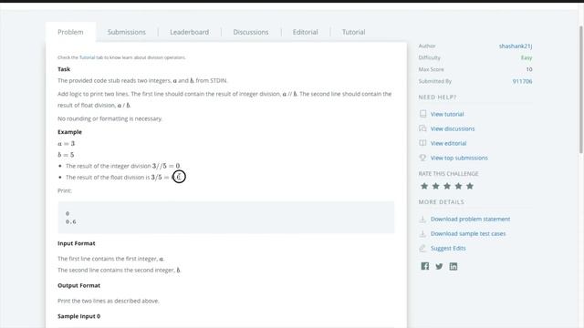 Python tutorial #3 || Python: Division - HackerRank solution
